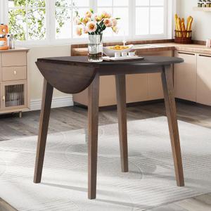 COLAMY 35.8" Wooden Kitchen Table, Expandable Folding Round Table for Small Spaces, Small Kitchen, Drop Leaf Dining Room Desk for Home, Apartment,Office - Lightbrown