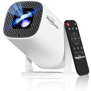 WellSonic Mini Projector with Wifi and Bluetooth, Build-in Android 14, Portable Projector Outdoor&Ceiling Use, Auto Keystonet&270°Rotatable, 200 Ansi, 4k Home Thearter Movie Projector for HDMI USB
