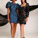 Donna Morgan Womens Holiday Sequin Dress Event Occasion Cocktail Party Guest of (8, Black/Purple/Gold)