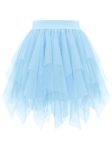 tagunop Women's Tulle Skirts High Low Layered Puffy Fairy Skirt Mini Party Costume Irregular Adults Tutus Sky Blue, L