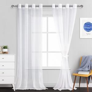 JIUZHEN White Sheer Curtains 120 inches Long, Extra Long Light Filtering Semi Transparent Grommet Window Curtains for Living Room/Sliding Glass Door, W52 x L120, Set of 2 Drape Panels (52"W x 120"L (Pack of 2))