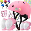 Color Gradient Kids Bike Helmet and Pads Adjustable Helmet for Kids Protective Gear Set with Elbow Knee Pads Wrist Guards for Cycling Bicycle, Size: Small: 20.1"-21.2"/51-54cm