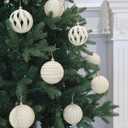 3.15INCH Beige Velvet Ornaments for Christmas Tree, 12PCS Glitter Flocked Christmas Ornaments Decorations Balls Set Decor