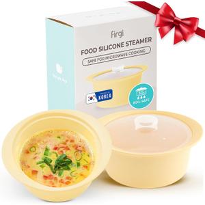 27oz Platinum Silicone Microwave Steamer Pot with Handle & Lid - Korean 100% Food-Grade Steamer Bowl, Heat-Resistant Cooker with Steam Holes, Easy Clean, Dishwasher Safe, Yellow