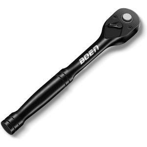 boen 1/2 Inch Drive Ratchet, 72-Tooth Quick-Release Ratchet Wrench, 5-Degree Swing, Reversible, Chrome Alloy Made, Black Phosphate Coating.