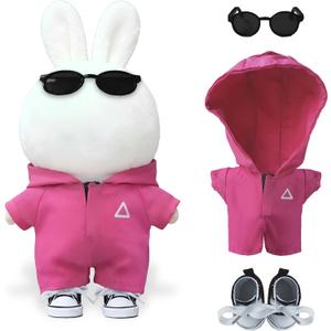 17cm Doll Clothes& Accessories (No Doll), Outfit Set with 3-Piece, Pink Hooded Jumpsuit, Sunglasses& Canvas Shoes
