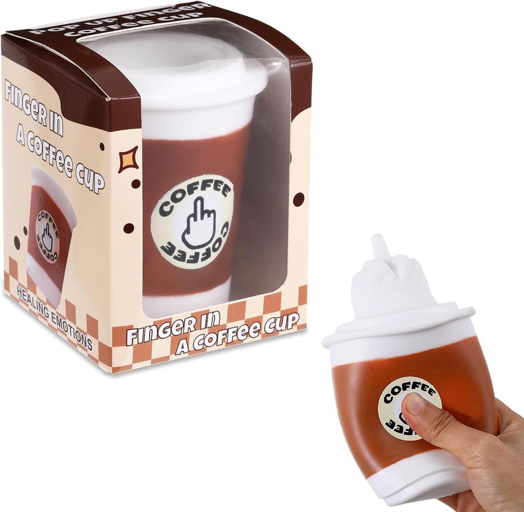 5 x BILLMOSS Pop Up Finger Gag Gifts, 4 Inch Fake Coffee Cup Christmas White Elephant Gifts for Adults, Funny Office Prank for Men, Surprise Squeeze Joke for Coworkers, Family and Friends