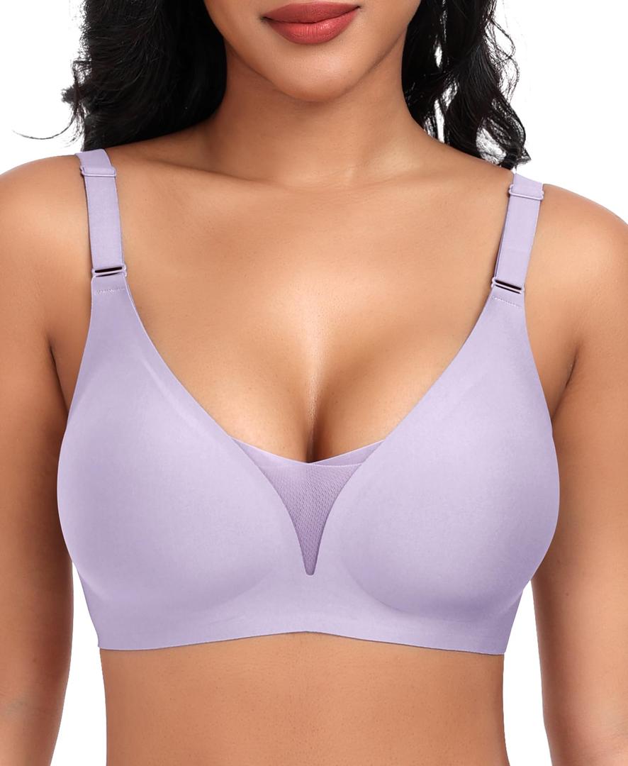 Womens Seamless Deep V Bras No Underwire Comfort Push Up Mesh Bras Lace Wireless Bralette Everyday BraGrey,2XL (XXL)