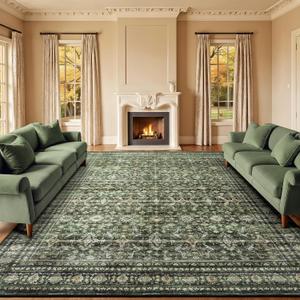 Lofus 9x12 Area Rug for Living Room,Green Washable Large Rugs with Non-Slip Backing,Soft Boho Carpets for Bedroom Dining Room Home Office Indoor Nursery