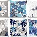 COMMINY Brown Grey Pillow Covers 18x18 Set of 6 Decorative Daisy Flower Throw Pillow Cover for Couch Modern Coffee Pillow Case for Patio Living Room Cushion Bed Farmhouse Home Decor