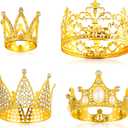 Jetec 4 Pcs Crown Cake Topper Mini Tiara Birthday Crystal Pearl Vintage Small Cake Crown Topper for Birthday Wedding Party Bouquet Flower Arrangements Baby Shower Decor(Gold,Cute Style)