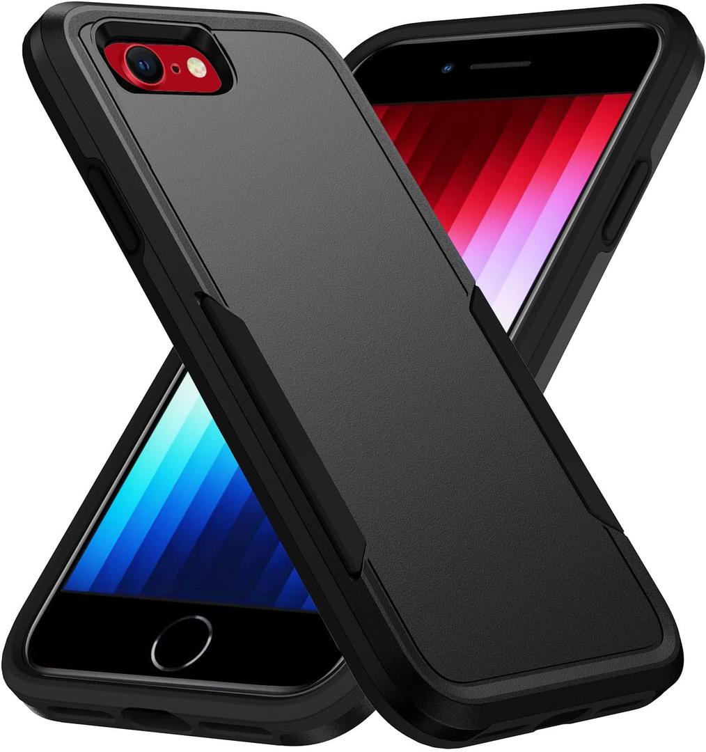 iPhone SE 2020/2022 Case, Heavy Duty Shockproof Protection, 4.7-inch Wireless Charging Compatible - Black