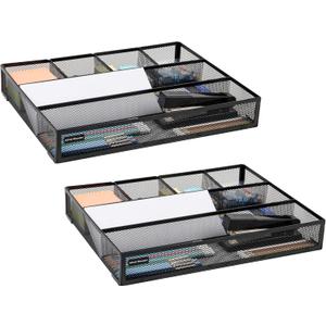 Mind Reader Drawer Organizer, Desk Org, Utensil Organizer, Office, Kitchen, Metal Mesh, Set of 2, Black