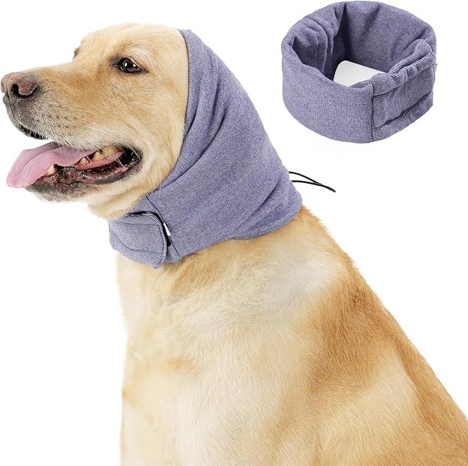 Dog Thunder Ear Muffs, Calming Hoodie, No Shake Ear Wraps for Hematoma Healing, Noise Protection Ear Wrap Head Cover to Relieve Anxiety, Dog Ear Cover for Grooming (Light Purple, L)