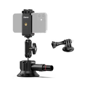 UURig SC-01 Suction Mount 3" for Vlogging Action Camera Car w Smartphone Clamp Compatible with DJI OSMO Pocket 3/OSMO 360/Insta 360 x5/Xtra/iPhone 17 16 15 14Pro Max, 1/4" Magic Arm Windshield Window