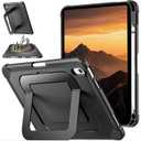 ZoneFoker for iPad A16 Case, iPad 11th/10th Generation 2025/2022 (11 inch/10.9 inch) with [Multi-Angle Metal Stand] / Pencil Holder, Slim Lightweight Hard Cover for i Pad 11/10 th (Black)