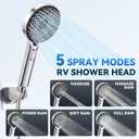RV Shower Head with ON/OFF Switch, 5 Modes High Pressure RV Shower Head with hose, Shower Head Replcement for RV, Camper and Travel Trailer, with Adhesive Bracket, Polished Chrome