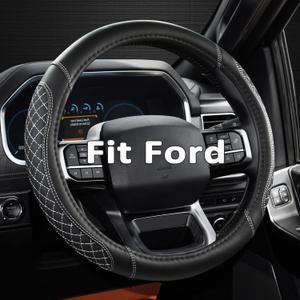 West Llama Customized Auto Car Steering Wheel Cover for Ford F-150, F-250, F-350, Expedition(Diamond Quilted - Black+Gray) (Large Size (15 ''-16''))