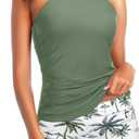 Women 2 Piece Tankini Set - High Neck Tummy Control Swimsuit with Shorts 2025 Halter Bathing Suit Swimwear (Green, L)