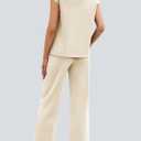 Casly Lamiit Two Piece Sets for Women Summer Travel Outfits V Neck Cap Sleeve Top Wide Leg Pant Set Casual Lounge Clothes (L)