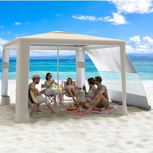 MoKo [US Version] Beach Cabana, 8'×8' Large Beach Canopy with Side Wall, UPF 50+ Protection Easy Setup Beach Tent Sun Shelter, Adjustable Height Sturdy Frame Cabana Tent for Whole Family, Khaki