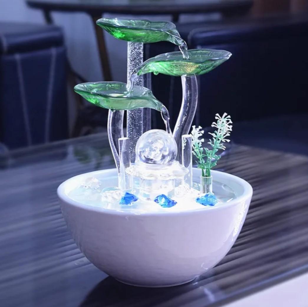 Ceramic Tabletop Desktop Modern Fountain with Ball for Indoor Table Desk Office and Home Decoration White