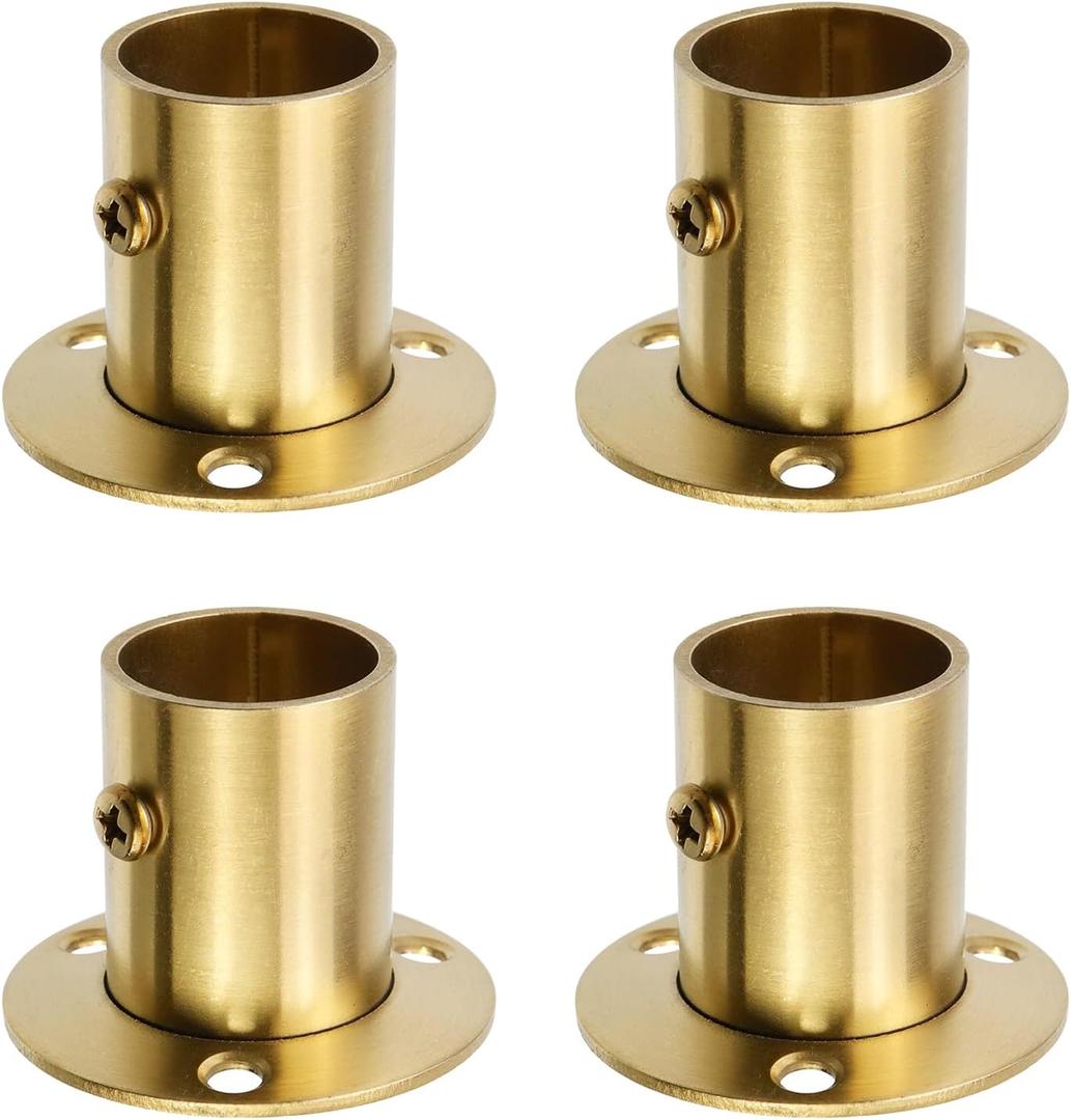 Antrader 4-Pack Stainless Steel Closet Rod Flange- 1 Inch Diameter Adjustable Socket Bracket Support Holder for Pipe, Gold
