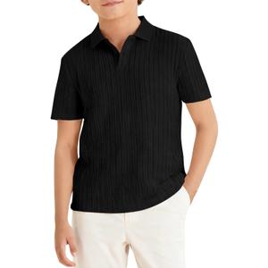 Haloumoning Boys Knit Short Sleeve Polo Shirt Kids Summer Casual Shirts School Uniform Golf Tops Tees 5-14Y (9-10 Years, Black)