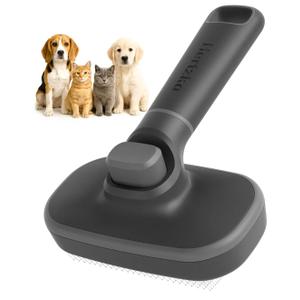 Self Cleaning Slicker Brush for Cats & Dogs – Grooming Tool for Shedding Long & Short Hair – Retractable Bristles – Easy-Clean Cat & Dog Deshedding Brush, Painless Detangling - Black