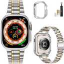 MioHHR Solid Stainless Steel Band Compatible with Apple Watch 49mm Ultra 3/2/1, Metal Strap with Soft TPU Case for iWatch Series Ultra 3/2/1 49mm Women and Men, Silver/Gold