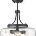 EAPUDUN Farmhouse Semi Flush Mount Ceiling Light Fixture, 3-Light Industrial Pendant Light in Oil Rubbed Bronze Finish with Clear Seeded Glass Shade, SMA1126-ORB