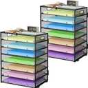 Biciyarn 2 Pack 8 Tier Paper Organizer with Handle, Metal Mesh Desk File Organizer, Large Capacity Desk Organizers Paper Letter Tray Desktop Document Sorter for Office, Home or School - Black