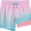 maamgic 2 in 1 Mens Swim Trunks 7 Inch Swim Shorts Swim Suits Board Shorts (Large, Gradient Water Ripple-pink Blue)