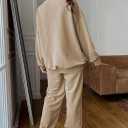 Fixmatti Women Hoodies Tracksuit Long Sleeve Sweatshirts Jogger Pant 2 Piece Outfits (Beige, L)