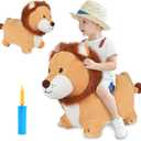 iPlay, iLearn Bouncy Pals Lion Hopper Toy, Toddler Plush Bouncing Animal, Inflatable Ride on Bouncer W/Pump, Indoor Outdoor Hopping Horse, Kid Jumping Toy, Birthday Gift for 2 3 4 5 Year Old Boy Girl