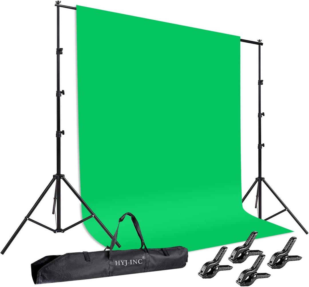 Photo Background Support System with 8.5 x 10ft Backdrop Stand Kit, 6 x 9.5ft 100% Pure Muslin Chromakey Green Screen Backdrop,Clamp, Carry Bag for Photography Video Studio