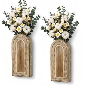Wooden Wall Vases for Flowers, Wall Decor & Wall Art, 2 Pack, Brown