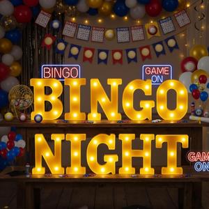 Honoson 10 Pcs Bingo Night Decorations Lights up Sign 6.42 Inch Bingo Theme LED Neon Sign Marquee Lights Supplies for Family Game Night Birthday Party Decor
