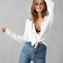 Womens Button Down Shirt Long Sleeve Button Up Shirt Ladies Work Blouses Loose Fit Tops (White, L)