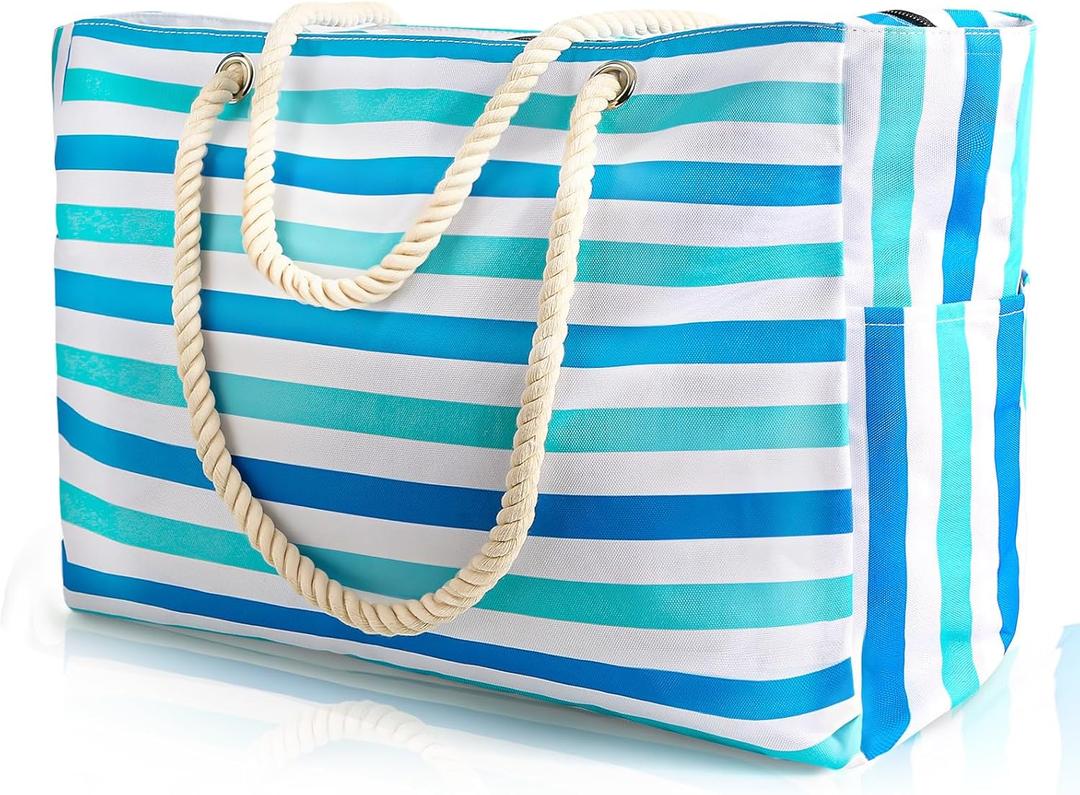 SRISE Large Beach Bag for Women & Men, Beach Bags Waterproof Sandproof, Travel Tote Bag, Swim Pool Bag for Family Outdoor (Blue Green)