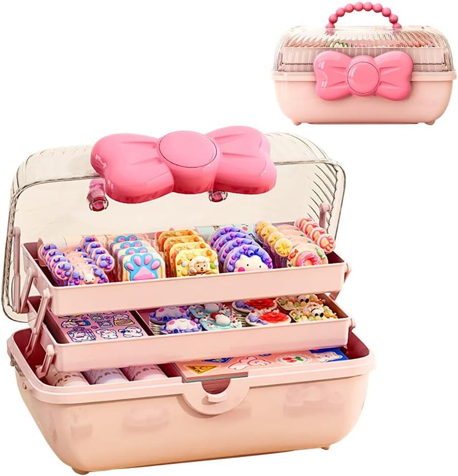 Cute Girls Hair Accessories Storage Box Bow Switch Organizer Box Jewelry Box, Plastic Hair Ties Holder Hair Clips Container Storage Box for Home, School, Office(Pink)