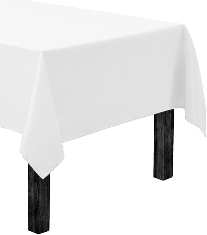 Rectangle Tablecloth - 60 x 84 Inch White Table Cloth for 5 Foot Rectangle Table - Heavy Duty Washable Fabric - for 5 Ft Buffet Table, Holiday Party, Dinner, Wedding & Baby Shower