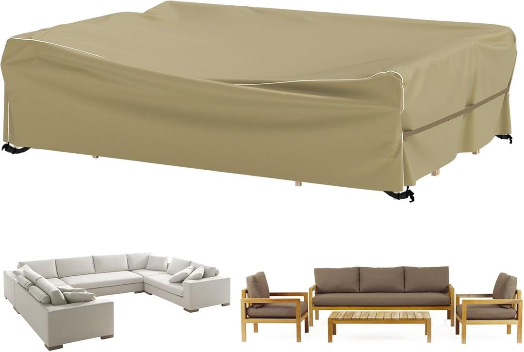 Velway Patio V-Shaped Sectional Sofa Cover - Waterproof 420D Sectional Couch Cover - Outdoor Heavy Duty UV Resistant Windproof Furniture Cover with 2 Air Vents Sofa Cover 100""×100"" - Camel