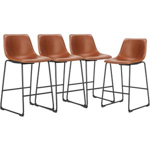 DUMOS 26 Inch Counter Height Bar Stools Set of 4, Modern Faux Leather High Barstools with Back and Metal Leg, Bar Chairs for Kitchen Island, Brown