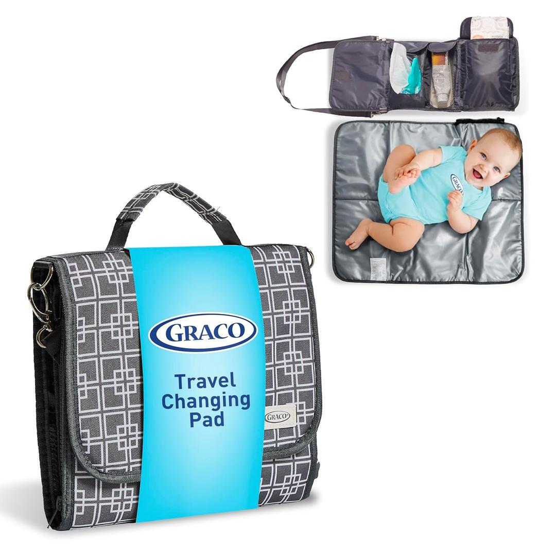 Graco Portable Baby Diaper Changing Table Pad Bag with Wipe & Travel Essentials Pockets - Deluxe Compact Clean Padded Infant Changer Mat - Gray