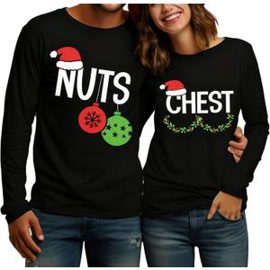 Christmas Couples Shirts Matching Couples Long Sleeve Shirt His and Her Merry Christmas Xmas Outfits Christmas Tops (Small, Men-black)