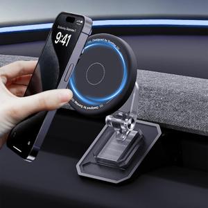 Magnetic Phone Mount for Tesla Model Y Juniper 2025 2026 Model 3 Highland 2024-2026 Accessories, 360 Rotation for MagSafe Phone Holder for iPhone Samsung