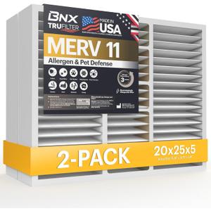 BNX TruFilter 20x25x5 (19.88 x 24.75 x 4.38 Honeywell Compatible 4) MERV 11 Air Filter (2-Pack) - MADE IN USA - HVAC AC Furnace Filters for Allergies, Dust, Pet, Smoke, Allergy MPR 1200 FPR 7