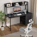 DLisiting Black Computer Desk with Hutch & Drawers - Office Desk with 3 Storage Drawers and Power Outlets, 47 Inch Modern Study Writing Desk for Bedroom Home Office, 47.2"