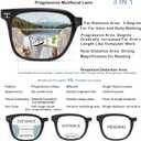 Hoobay Photochromic Progressive Multifocus Reading Glasses Men Women, Cheaters Reader Transition Sunglasses Spring Hinges, 3.0